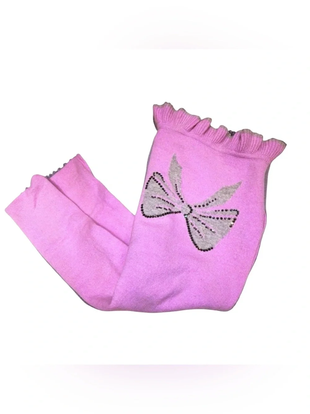 Pink 100% Cashmere Scarf | Rhinestone Bow | Knit Scarf |  51” x 10”